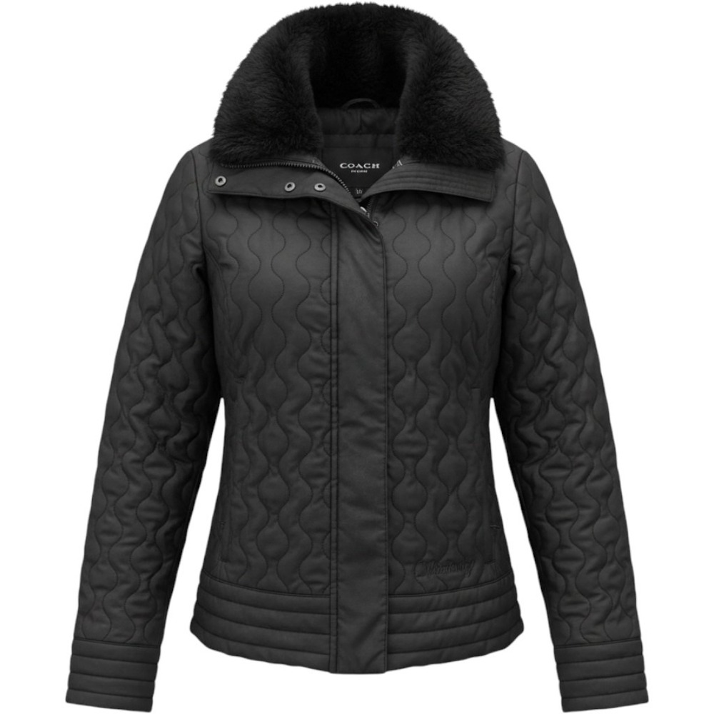 Marmot Quilted Jacket Womens M‎ Insulated Puffer Coat Faux Fur Collar Black Zip
